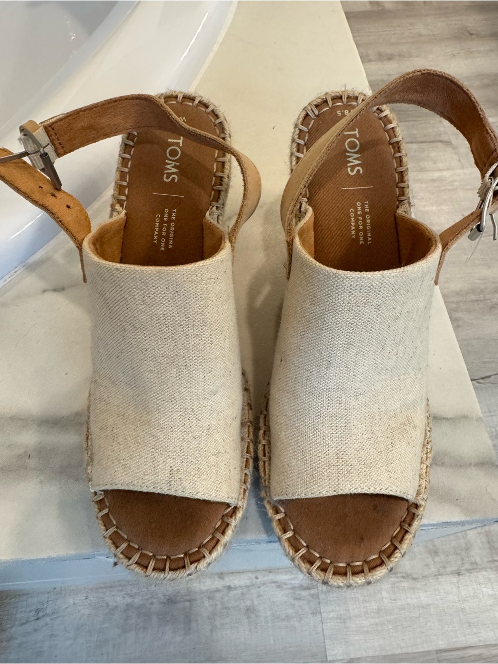 TOMS Natural Canvas Open-Toe Espadrille Sandals with Ankle Strap